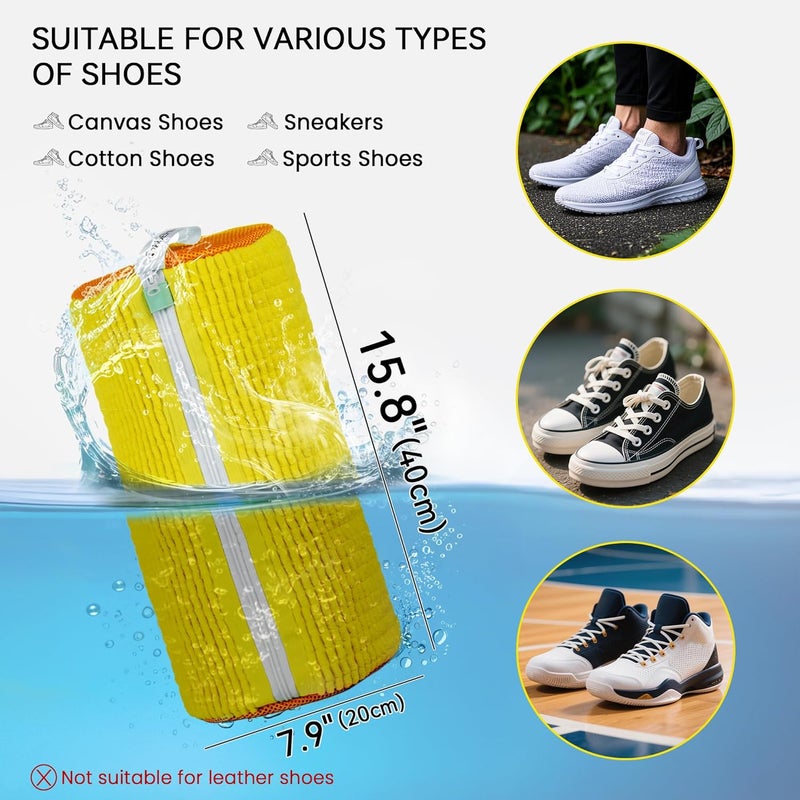 ADEHMDA 2Pcs Shoe Washing Machine Bag, Sneaker Laundry Bag for Washing Machine, Extra Long and Thick Microfibre Fluff, Reusable for Washer and Dryer (2pcs, Yellow-orange) - Image 3